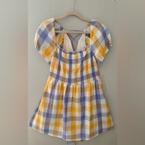 Cute dress with checkered prints with puffed sleeves, withSize XXL